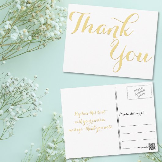 Carte Postale Élégant Style Faux Or Écriture Blanche Merci