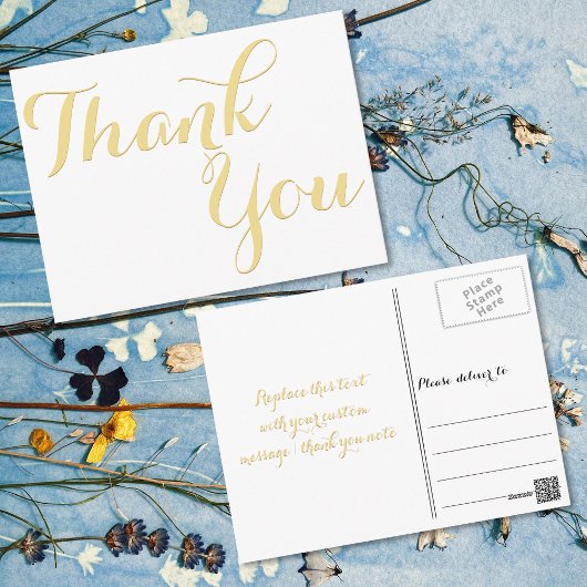 Carte Postale Élégant Style Faux Or Script Blanc Merci