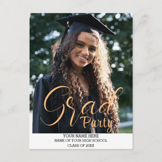 Carte Postale Élégant stylish Gold Grad Party Script (Devant)