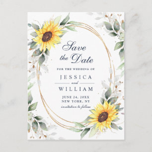 Carte Postale Elégant Sunflower Verdure Mariage Enregistrer la d