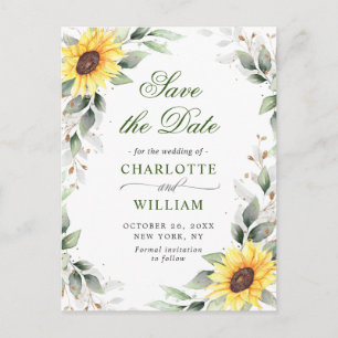 Carte Postale Elégant Sunflower Verdure Mariage Enregistrer la d