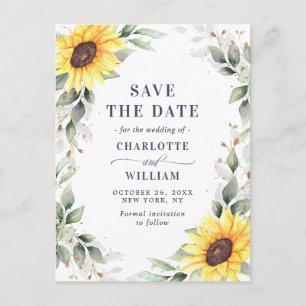 Carte Postale Elégant Sunflower Verdure Mariage Enregistrer la d