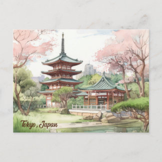 Carte Postale Elégant Tokyo, Japon Aquarelle Vintage Voyage