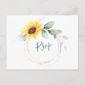 Carte Postale Elégant Tournesol Vert Aquarelle Florale RSVP (Devant)