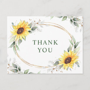 Carte Postale Élégant tournesol vert Merci floral