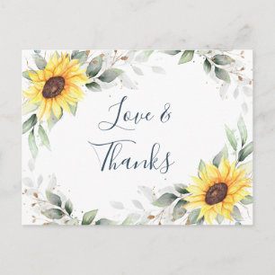 Carte Postale Élégant tournesol vert Merci floral