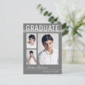 Carte Postale Élégant Trendy Chic 3 Photo Grey Graduation (Debout devant)