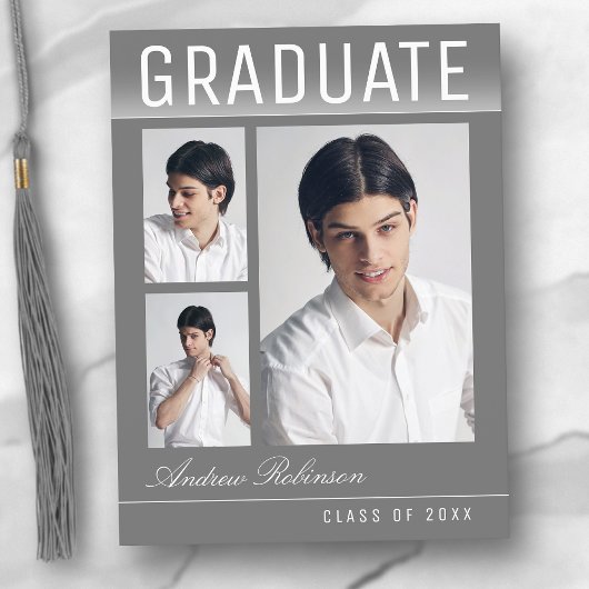 Carte Postale Élégant Trendy Chic 3 Photo Grey Graduation