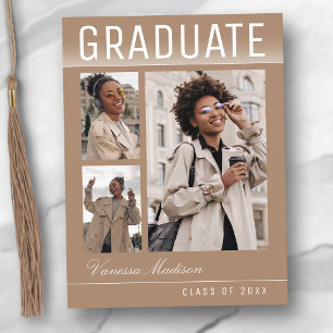 Carte Postale Élégant Trendy Chic 3 Photo Taupe Beige Graduation