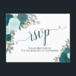 Carte Postale Elégant Turquoise Aquarelle Roses mariage RSVP<br><div class="desc">Ces belles cartes postales RSVP de mariage présentent une jolie aquarelle peinte à la main avec des roses dans les tons turquoises, turquoise, aqua et cyan. Le titre lit RSVP en calligraphie de script dentée avec des boucles bouclés de chaque côté. Le dos est un formulaire à remplir et à...</div>