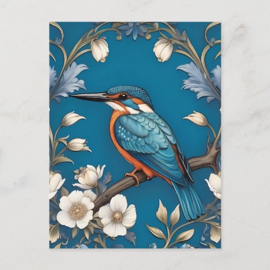 Carte Postale Élégant turquoise Kingfisher Bird Floral (Devant)