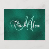 Carte Postale Élégant Turquoise Vert Faux Foil Monogramme Merci (Devant)