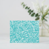 Carte Postale Elégant Turquoise Vintage Scroll Damask Pattern (Debout devant)