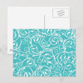 Carte Postale Elégant Turquoise Vintage Scroll Damask Pattern (Devant / Derrière)