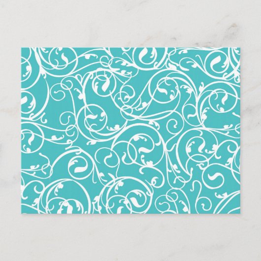 Carte Postale Elégant Turquoise Vintage Scroll Damask Pattern (Devant)