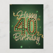 Carte Postale Élégant Vert Émeraude et Or 40e Anniversaire (Devant)