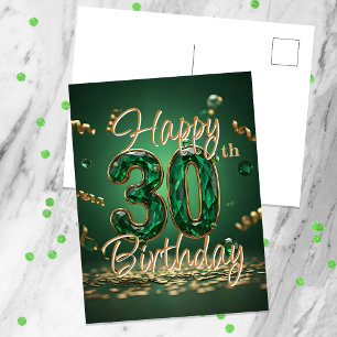 Carte Postale Elégant Vert Étincelant et Or 30e Anniversaire