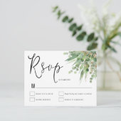 Carte Postale Elégant Vert Eucalyptus Script Mariage RSVP (Debout devant)