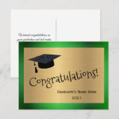 Carte Postale Elegant Vert Or Cap Félicitations Diplômé (Devant / Derrière)