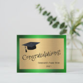 Carte Postale Elegant Vert Or Casquette Félicitations Diplômé (Debout devant)