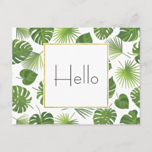 Carte Postale Élégant Vert Tropical Feuille Motif Hello