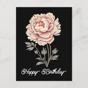 Carte Postale Elégant Vintage Rustic Peony Joyeux Anniversaire