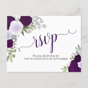 Carte Postale Elégant violet aquarelle Roses mariage RSVP