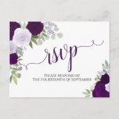 Carte Postale Elégant violet aquarelle Roses mariage RSVP (Devant)