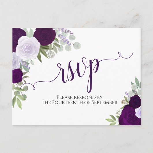 Carte Postale Elégant violet aquarelle Roses mariage RSVP (Devant)