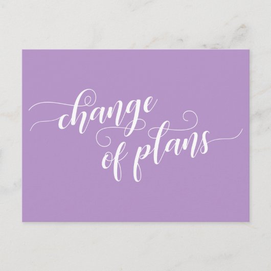 Carte Postale Élégant Violet Changement de plans Mariage reporté (Devant)