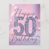 Carte Postale Elégant Violet Clair et Paillettes Argentées 50e A (Devant)