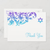 Carte Postale Élégant violet Turquoise fleuri Bat mitzvah Merci (Devant / Derrière)
