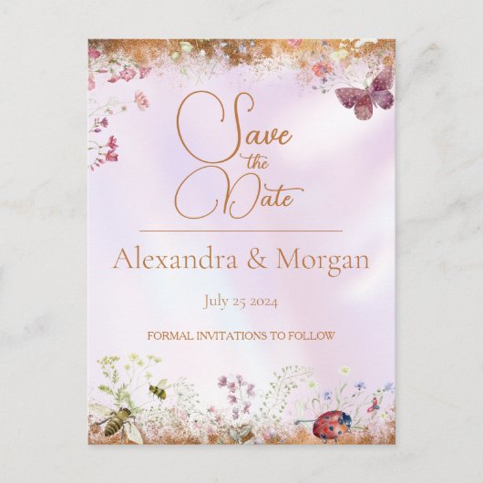 Carte Postale Élégant Whimsical Wildflower rose Enregistrer la d (Devant)