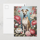 Carte Postale Elégant Whippet rose Peony Flowers Arrière - plan (Devant / Derrière)