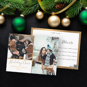 Carte Postale Elégant White Holiday Cheer Photo Collage Gold