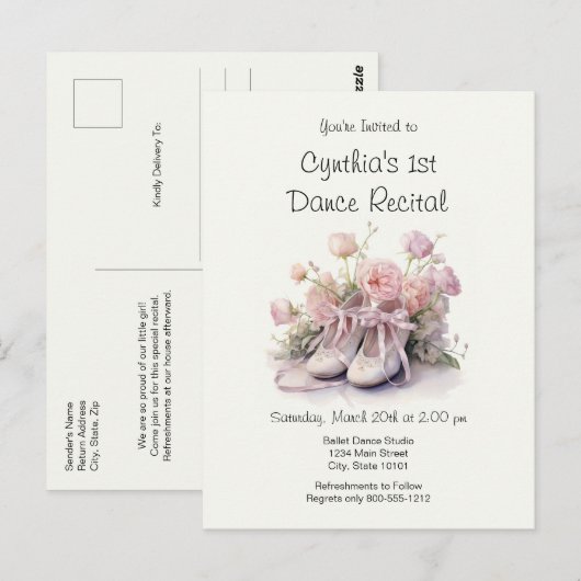 Carte Postale Élégante 1ère Danse de Ballet Considérant Invitati (Devant / Derrière)