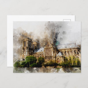 Carte Postale Elégante aquarelle Art de la cathédrale Notre-Dame