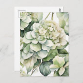 Carte Postale Elégante aquarelle blanche vert hydrangée florale (Devant / Derrière)