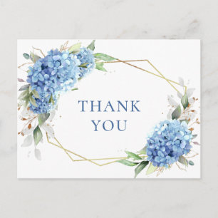 Carte Postale Elégante aquarelle bleu Hydrangea Merci