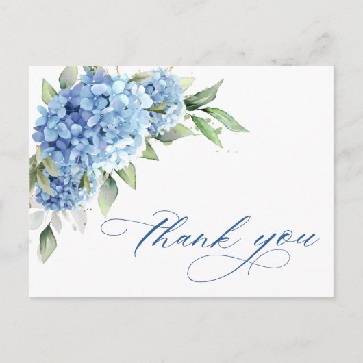 Carte Postale Elégante aquarelle bleu Hydrangea Merci de fleurs (Devant)