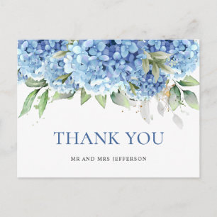Carte Postale Elégante aquarelle bleu Hydrangea Merci de fleurs