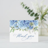 Carte Postale Elégante aquarelle bleu Hydrangea Merci simple (Debout devant)