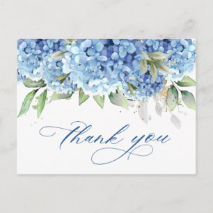 Carte Postale Elégante aquarelle bleu Hydrangea Merci simple