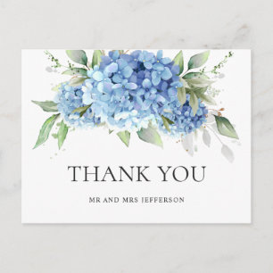 Carte Postale Elégante aquarelle bleu Hydrangea Merci simple