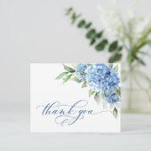 Carte Postale Elégante aquarelle bleu Hydrangea Merci simple (Debout devant)