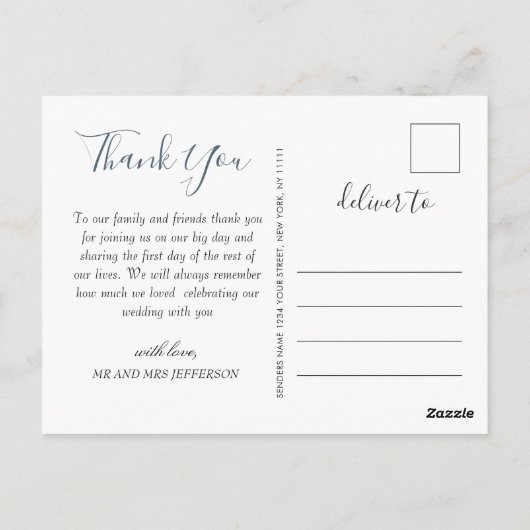 Carte Postale Elégante aquarelle Dusty Blue Foliage Merci (Dos)