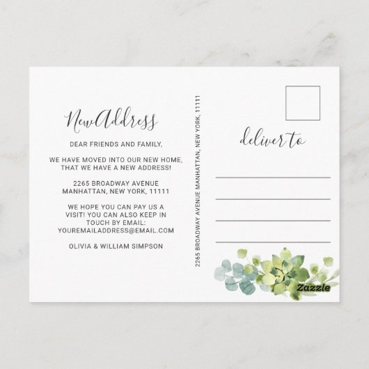 Carte Postale Elégante aquarelle Eucalyptus Moving Faire-part (Dos)