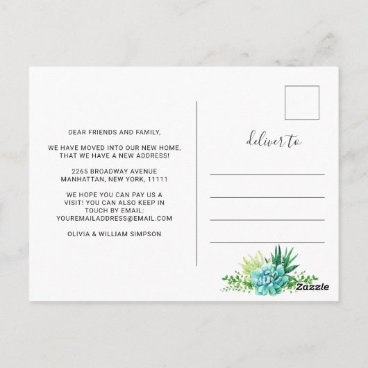 Carte Postale Elégante aquarelle Faire-part de déplacement succu (Dos)