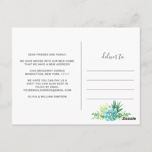 Carte Postale Elégante aquarelle Faire-part de déplacement succu (Dos)