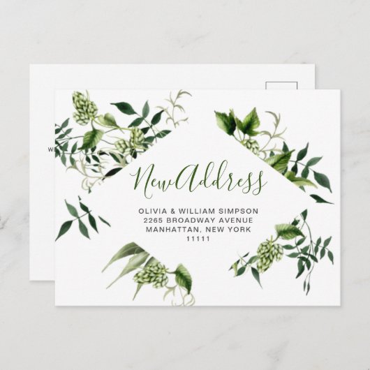 Carte Postale Elégante aquarelle houblon Faire-part de déplaceme (Devant / Derrière)